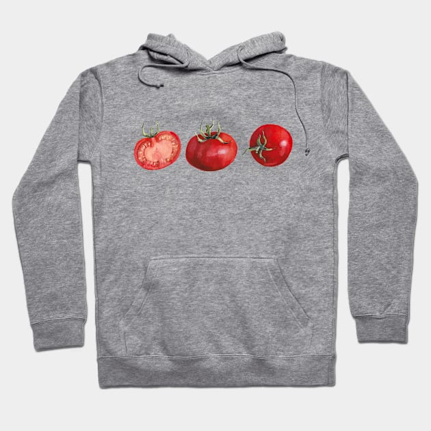 Three Red Tomatoes. Watercolor Painting Hoodie by ArchiTania